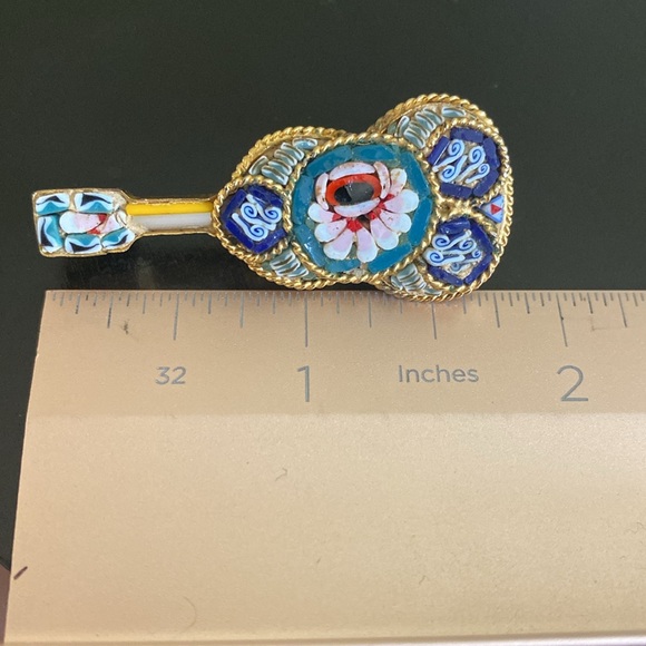 Vintage Micro Mosaic Italian Guitar Pin - Picture 11 of 12
